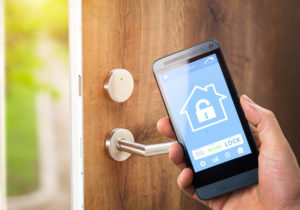 iPhone unlocking Smart Home Lock Device on Door